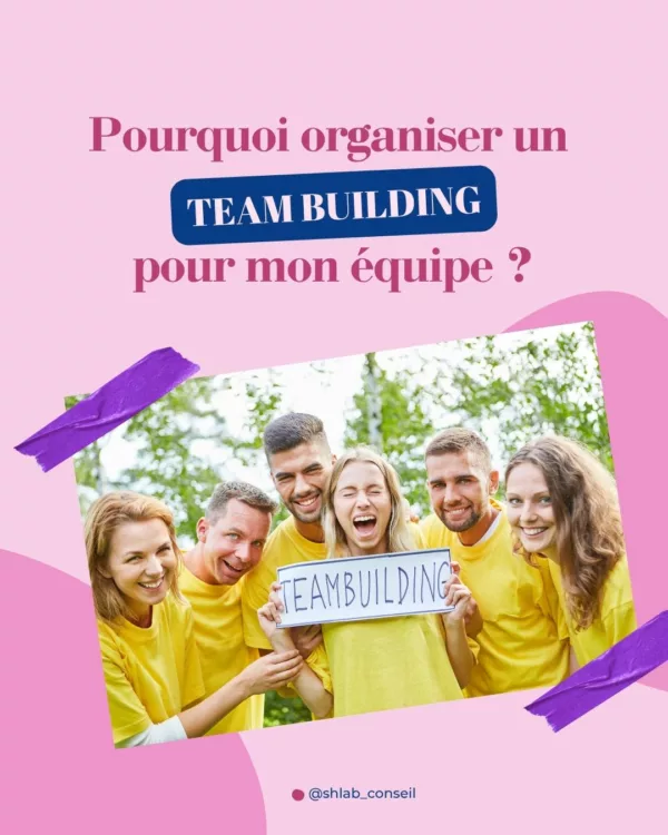 SH Lab, agence conseil en évènementiel pose la question : pourquoi organiser un Team Building pour mon équipe. On voit une équipe commerciale souriante, en plein exercice sportif en extérieur, sur la Côte d'Azur, pour améliorer la cohésion d'équipe 